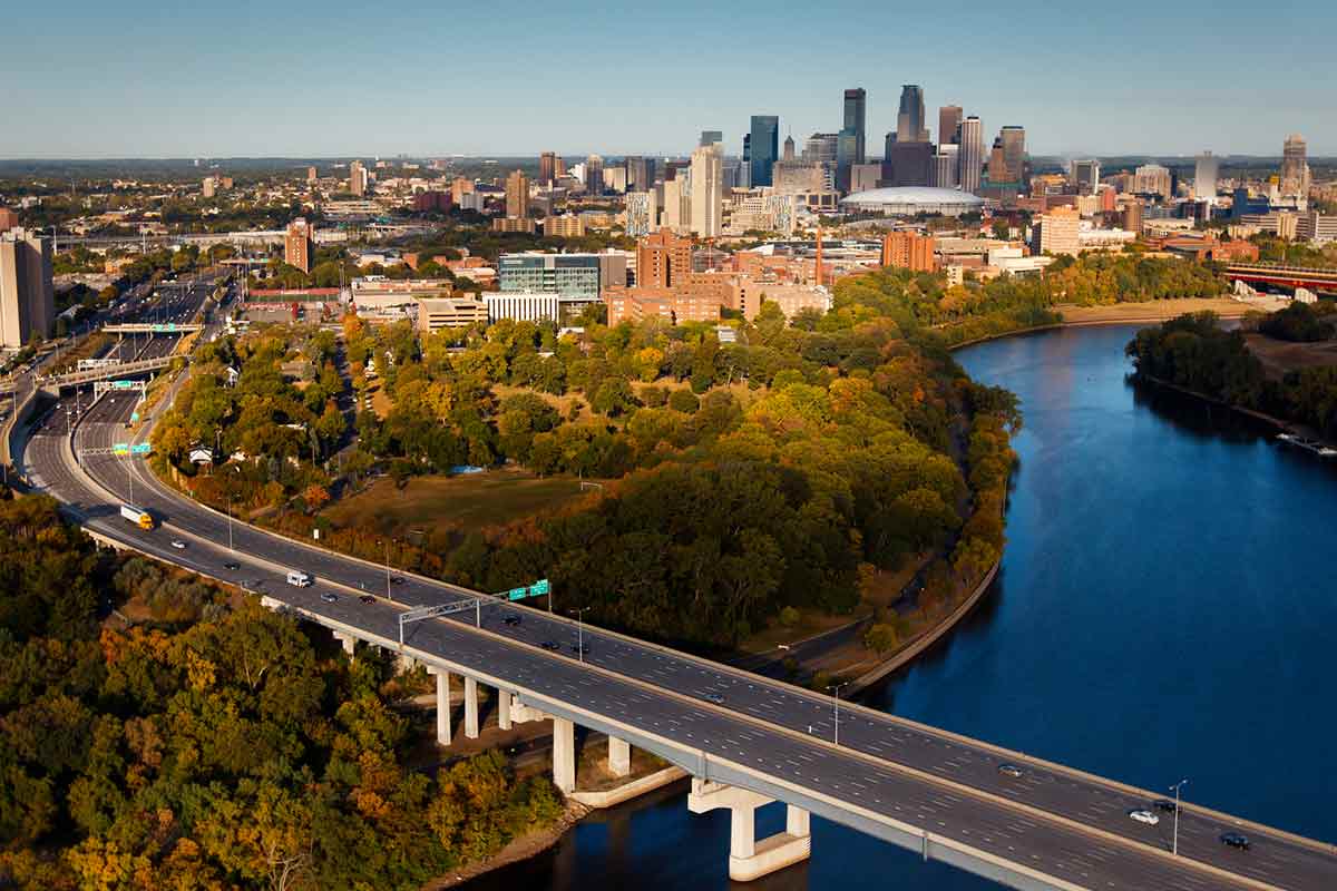 Minneapolis along river