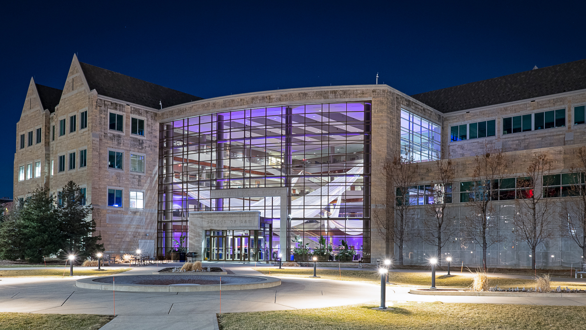 Exterior of Law School on Night of Gala
