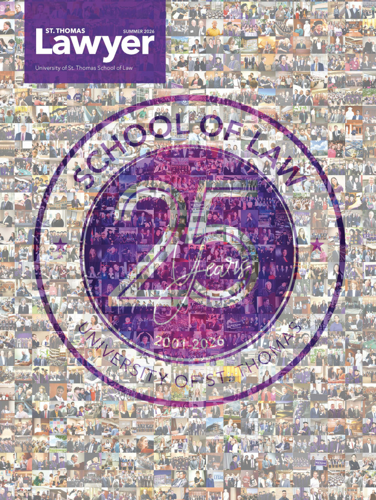 Collage of historical Law school photos on cover of St. Thomas Lawyer magazine