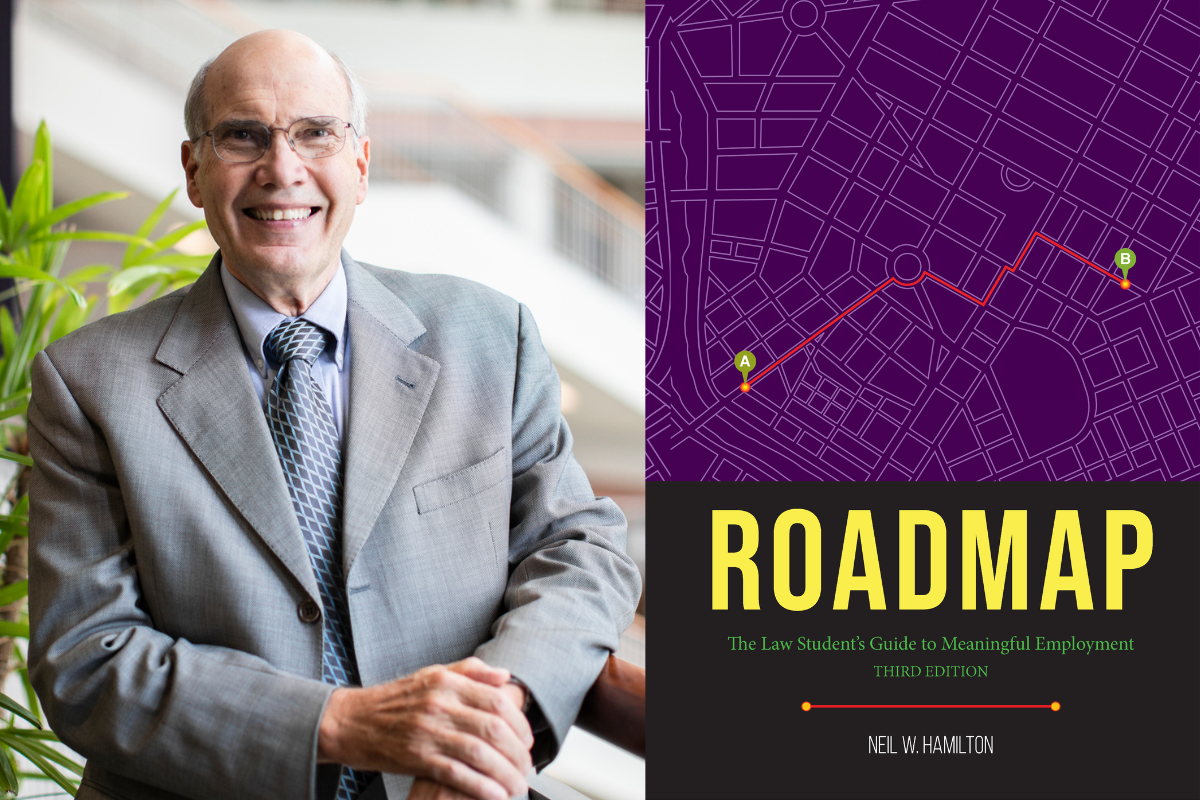 Professor Neil Hamilton and his book, titled 'Roadmap.'