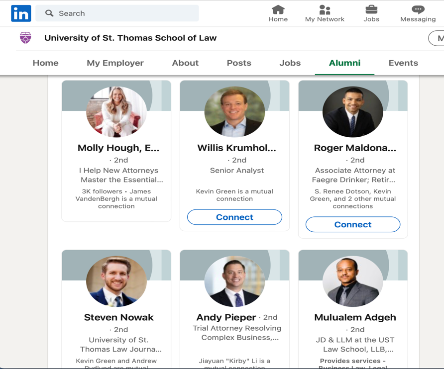 Screenshot of LinkedIn showing different profiles with the search filters.