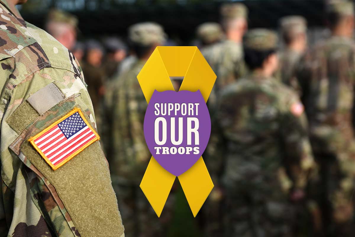 Support our troops graphic on photo